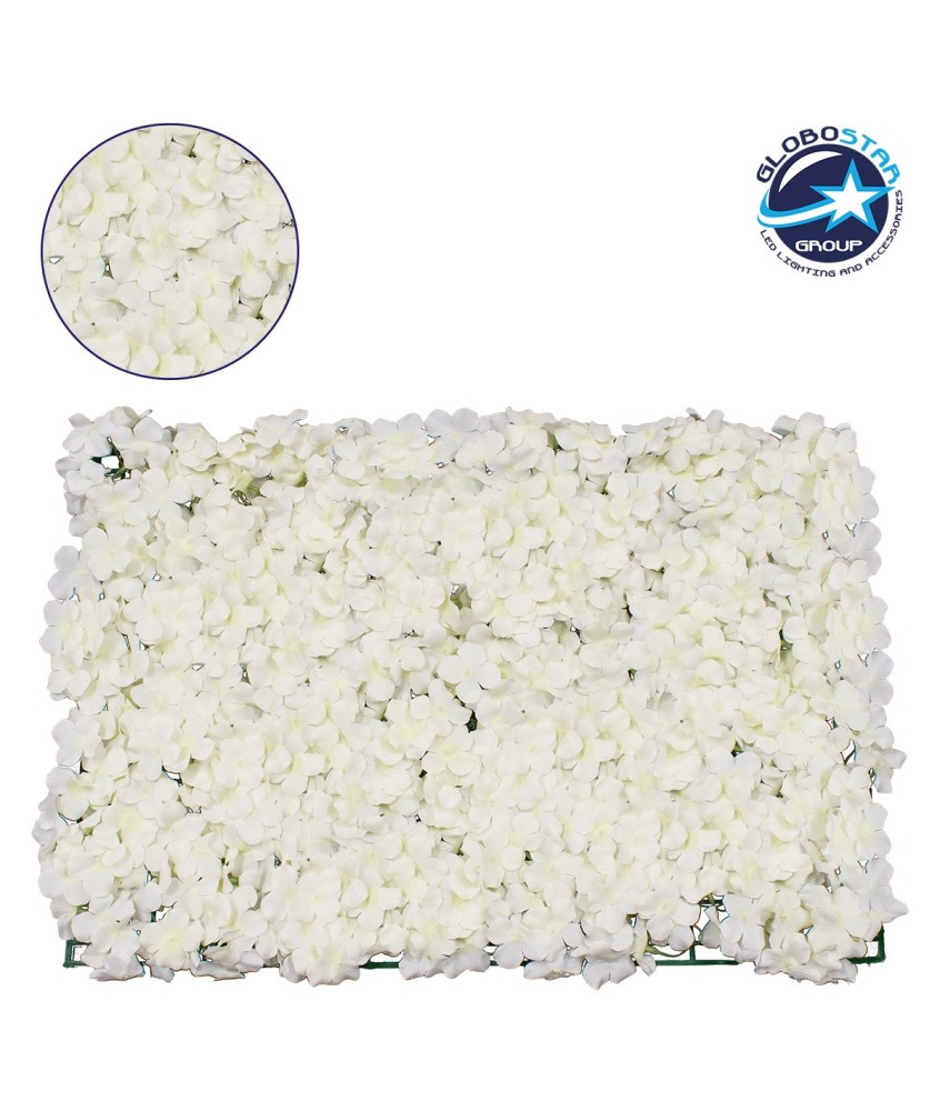 GloboStar® 78319 Συνθετικό Πάνελ Λουλουδιών - Κάθετος Κήπος Ορτανσία Λευκό Μ60 x Υ40 x Π5cm